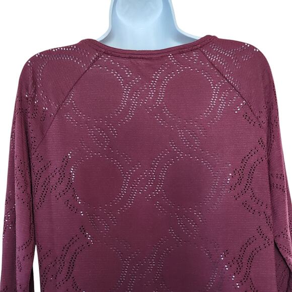 LOGG H&M Womens Pullover Top Size M Burgundy Eyelet Long Sleeve Tunic - Picture 8 of 9